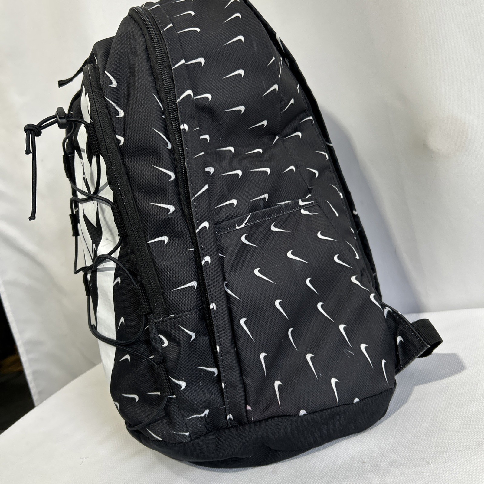 Nike Backpack Black White All Over Swoosh Print School Gym Bag