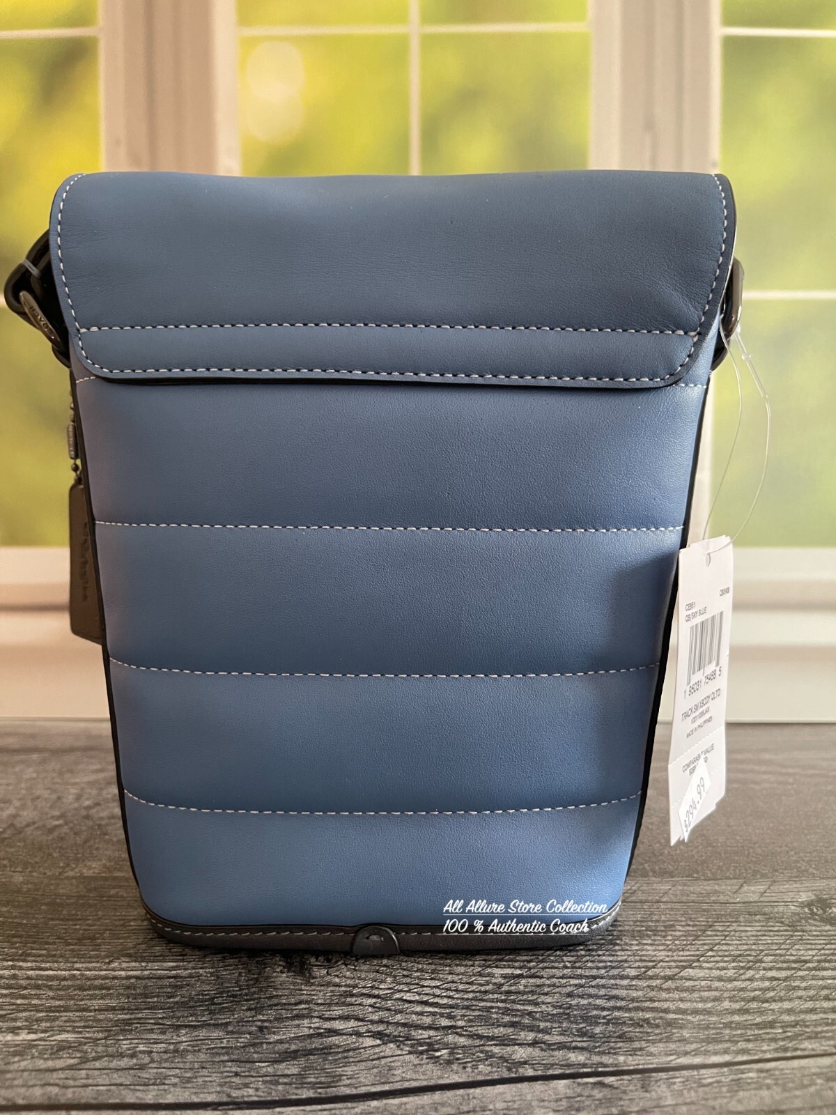 Coach Men Track SkyBlue Leather Crossbody Small Flap Quilting Shoulder Bag