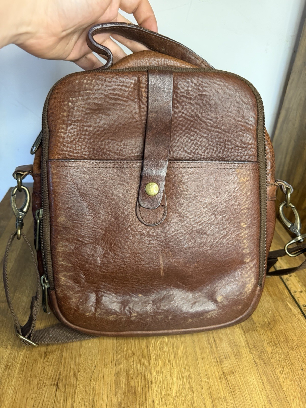 Duluth Trading Co Lifetime Brown Leather Classic Satchel Crossbody Bag Unisex