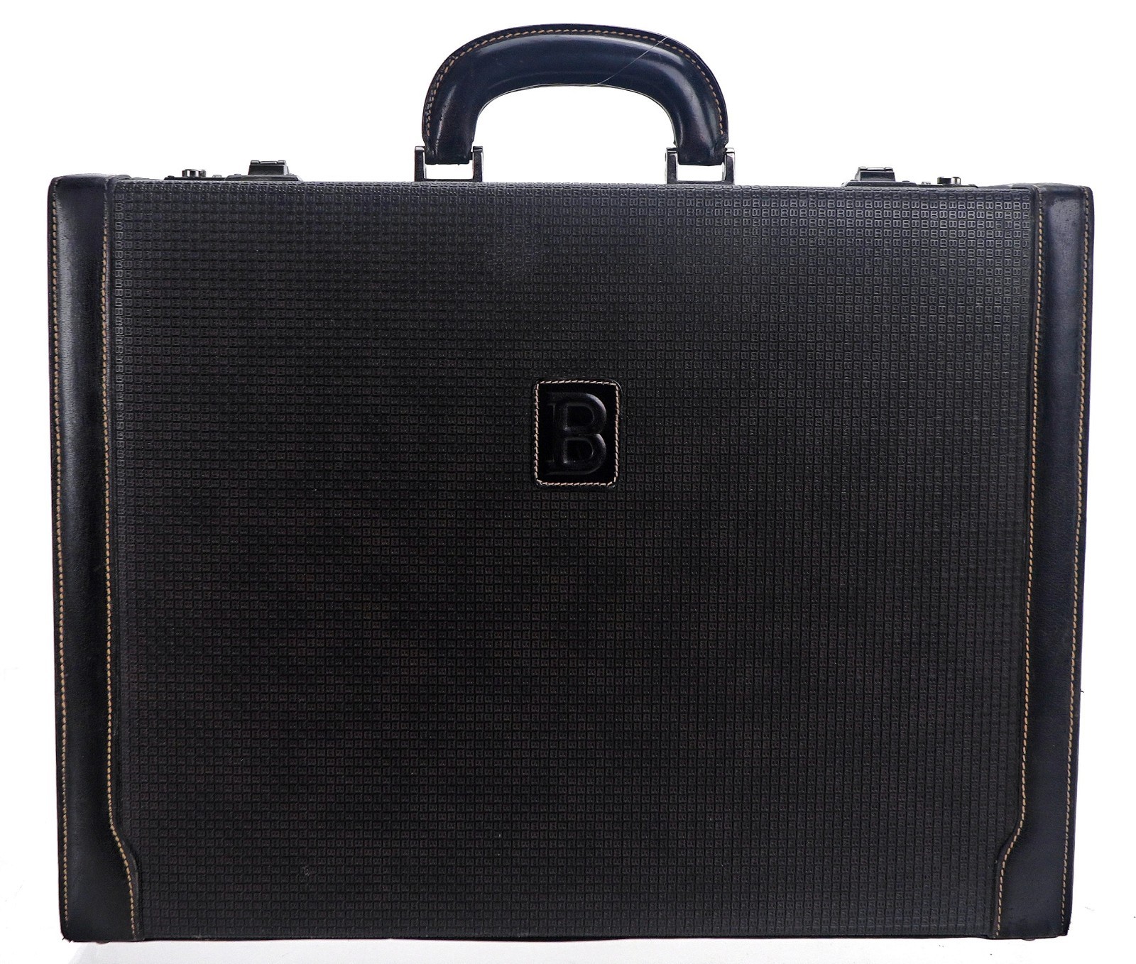Authentic BALLY Black Leather Hard Laptop Briefcase Business Bag Italy Unisex