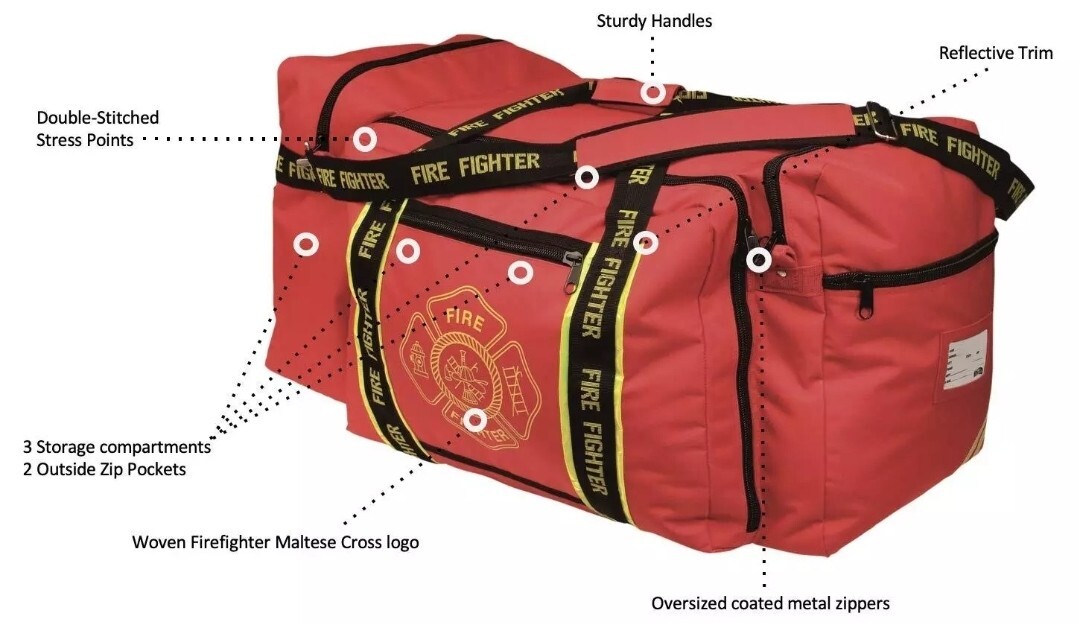 OccuNomix OK-3000 Red Large Firefighter Gear Bag Woven In Reflective Trim New