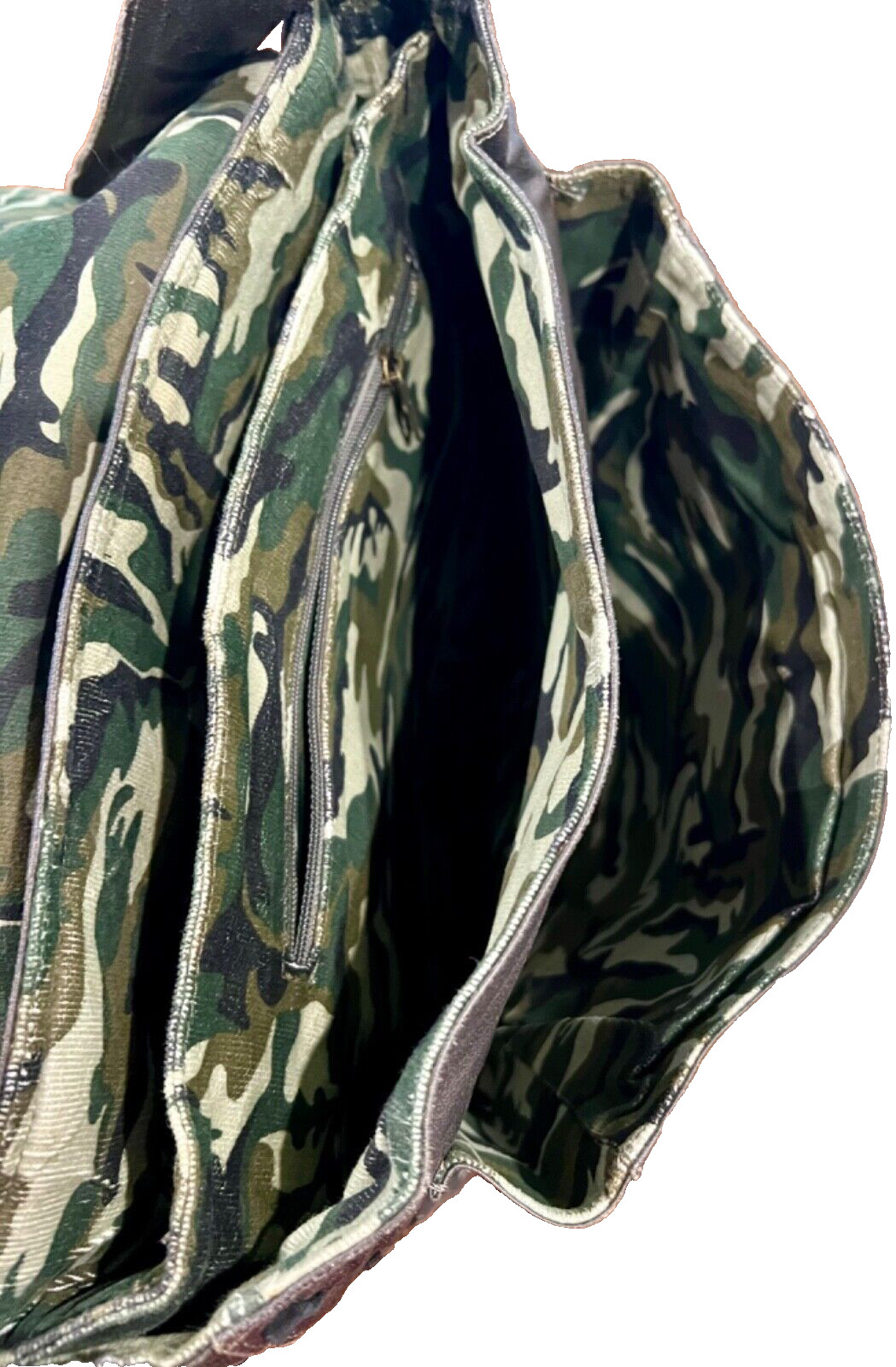 Messenger Shoulder Bag Canvas Faux Leather Flap with Camo Lining