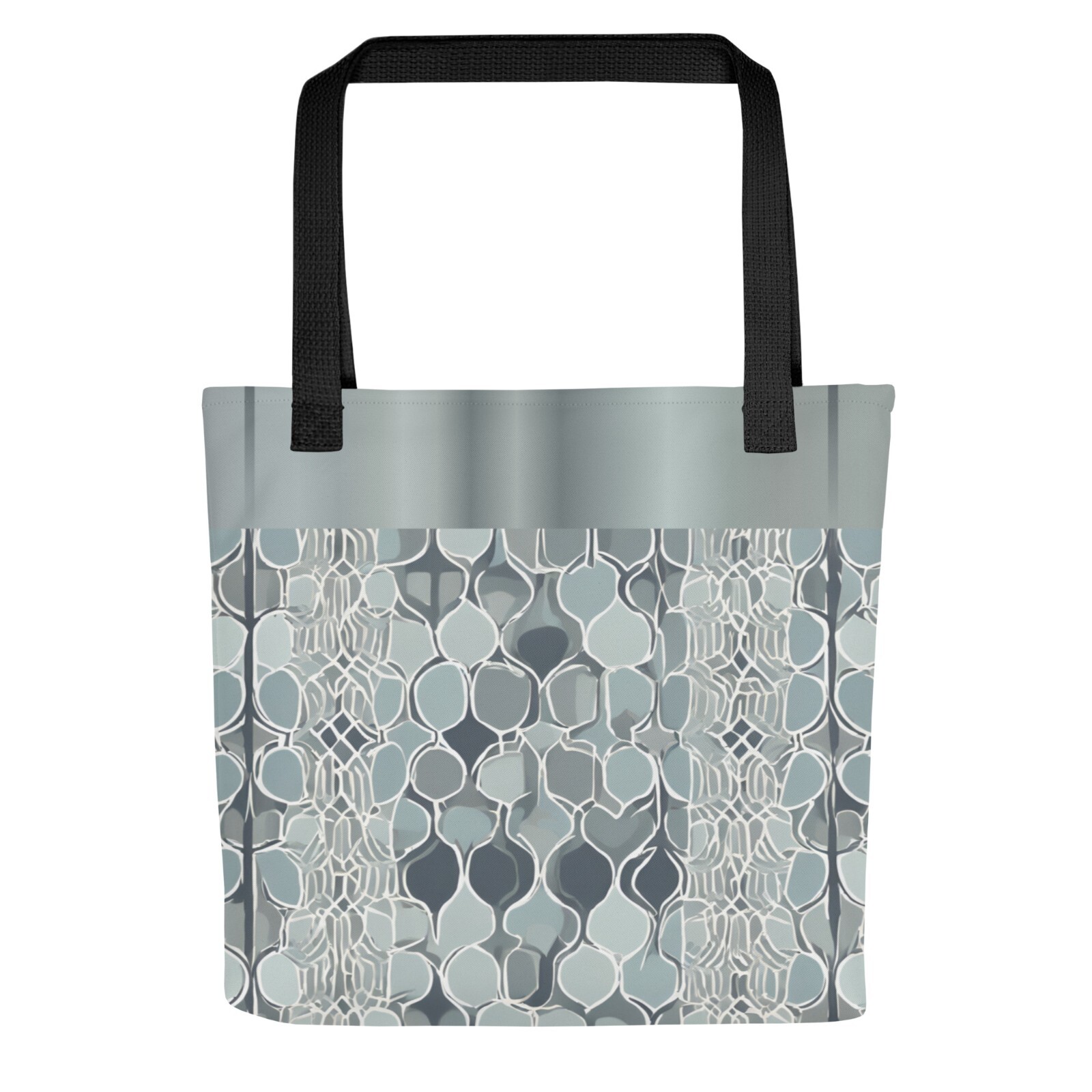 Arabesque Tote Bag, Pale Blue Gray Mint Geometric Motif, Modern Islamic Design