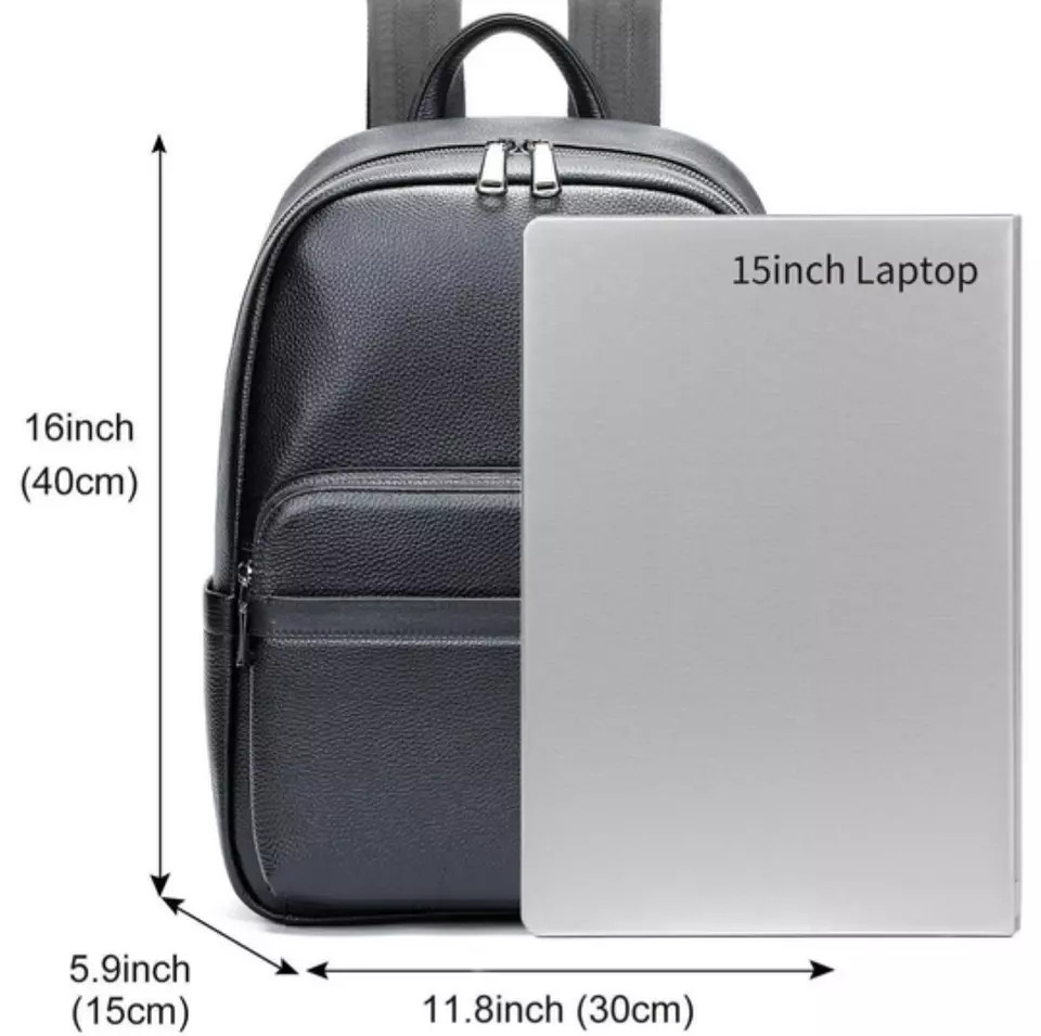 “Men’s Genuine Leather Backpack Business School Laptop Waterproof Travel Bag”