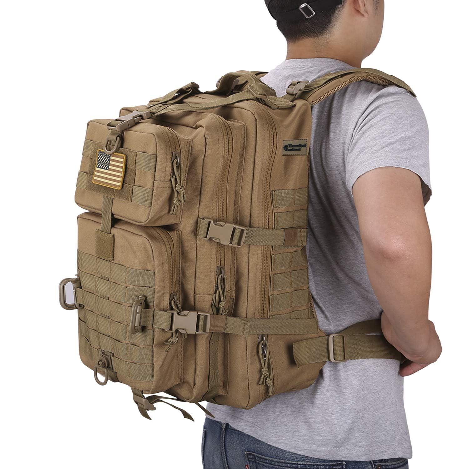 Assault Pack Tactical Backpack 3-Day Rucksack Coyote with USA Patch