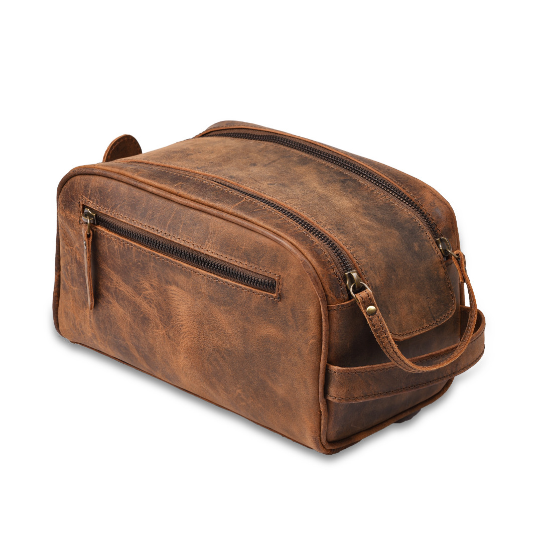 Genuine Leather Toiletry Bag For Men Women Dopp Kit Shaving Case – King Size