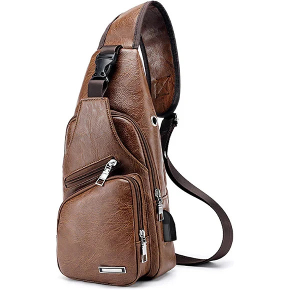 “Chest Crossbody Bag Sling Backpack for Men with USB Charge Port