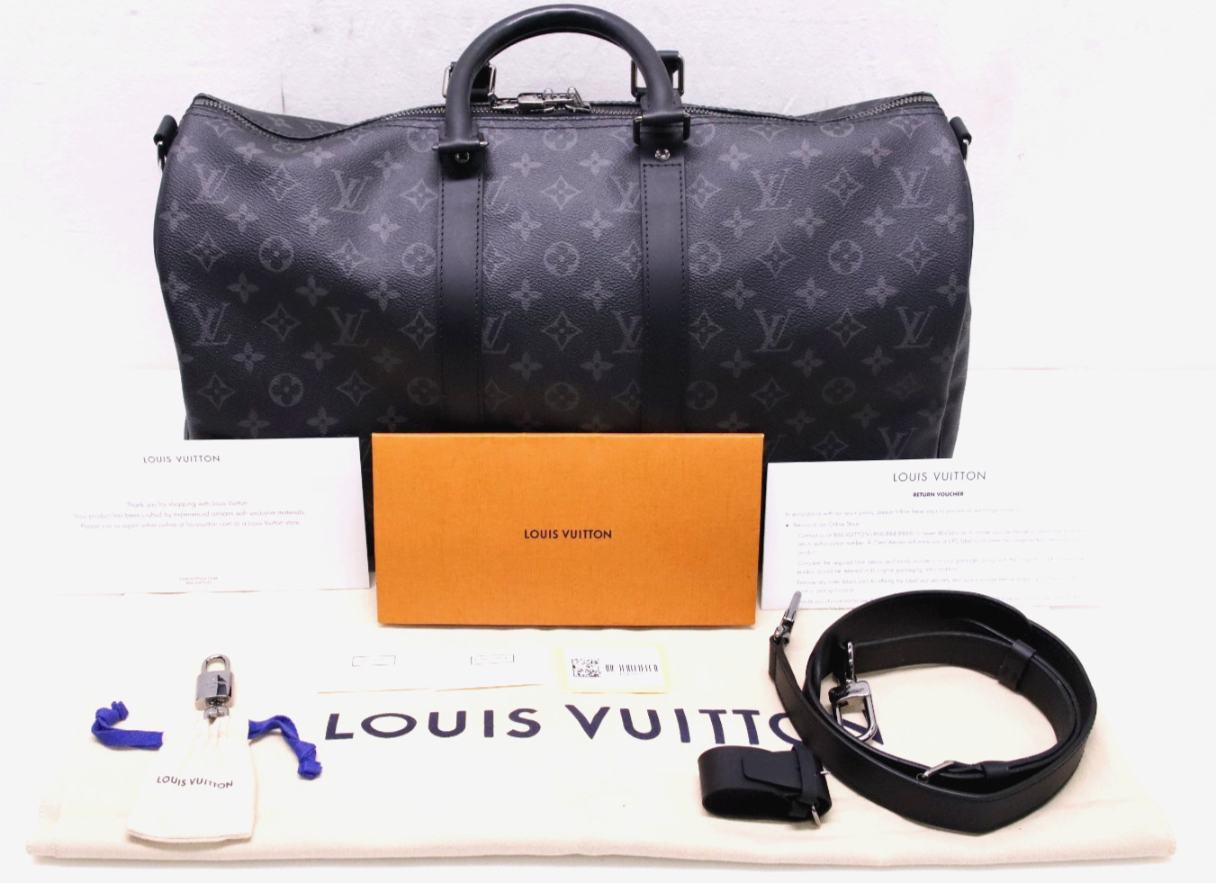 Louis Vuitton Keepall 45 Bandouliere Damier Graphite LV Travel Duffle Bag MB3137