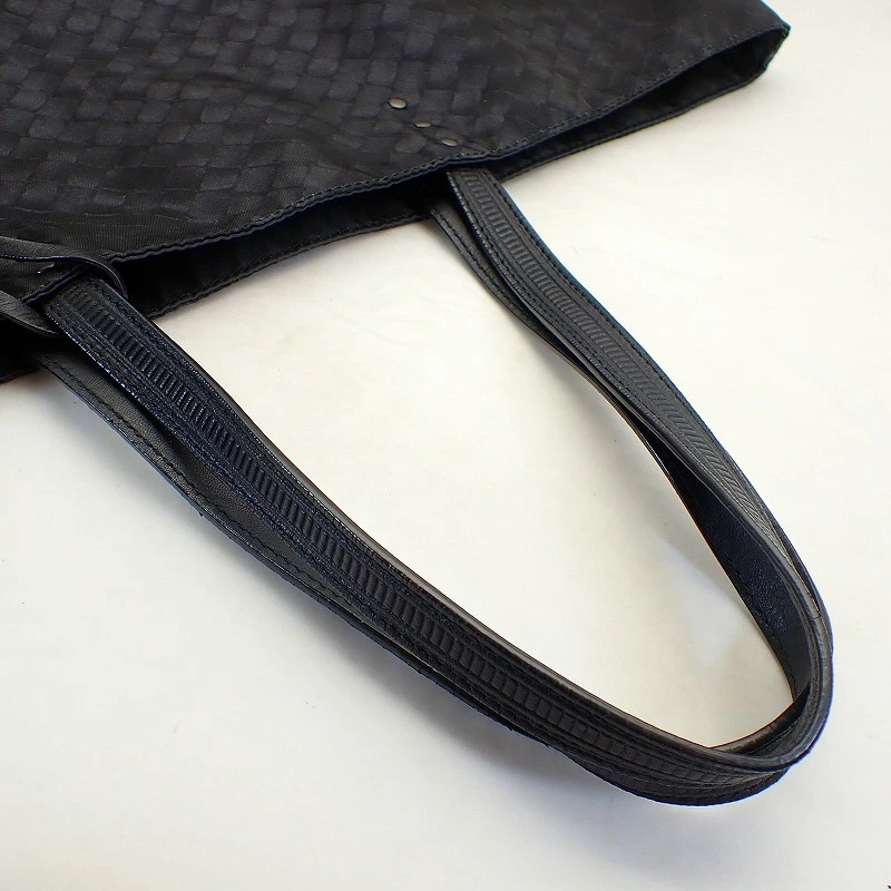 Bottega Veneta Treccio Mirage Nylon Tote Bag Handle Leather Black
