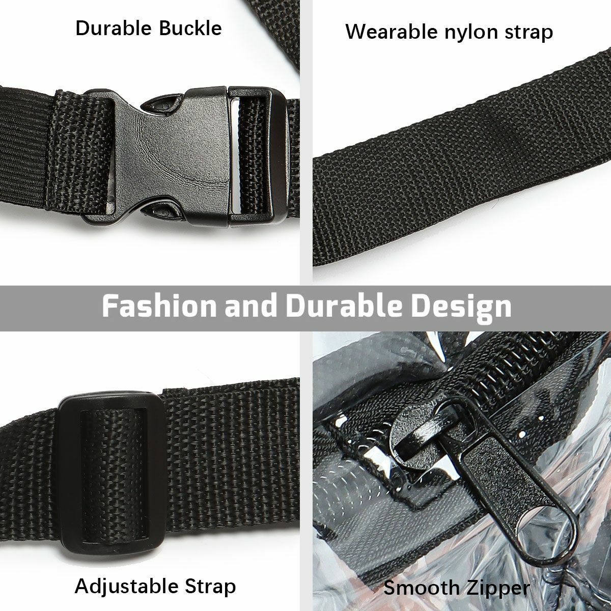 Clear Waist Pouch Bag Transparent Zip Pack Bag Adjustable Strap Travel Outdoor