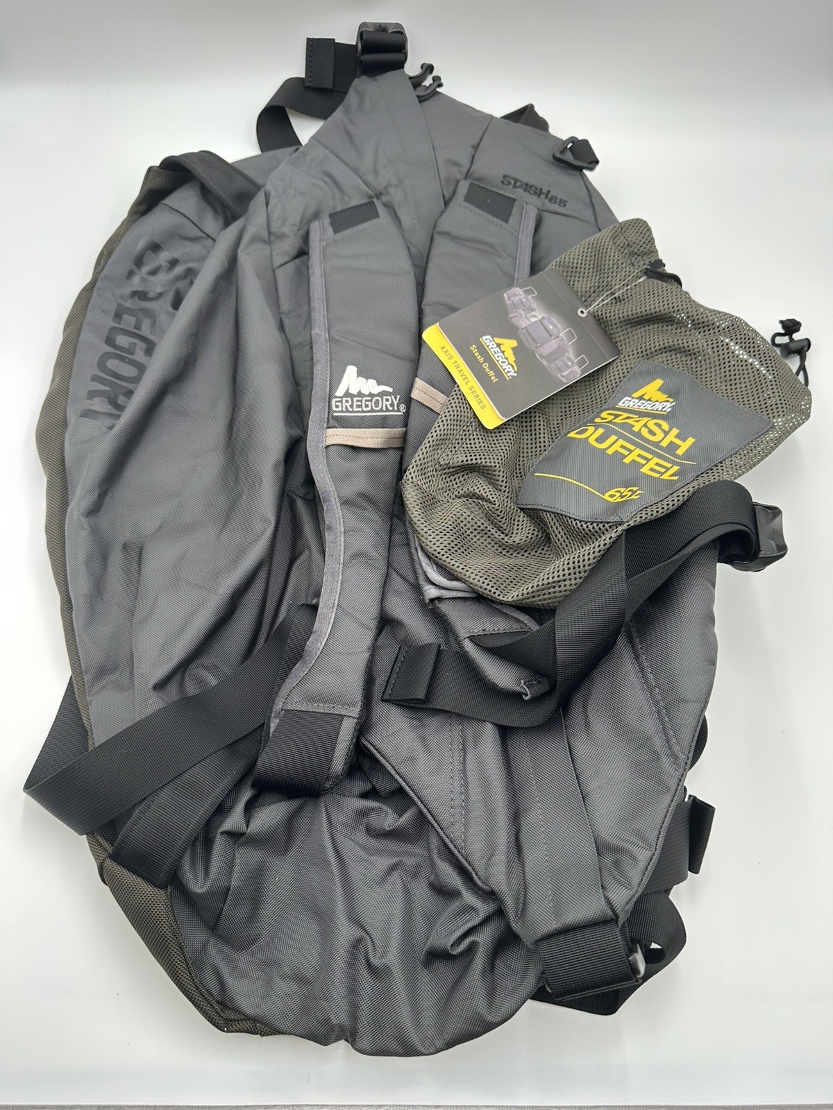 Gregory Stash 65L Duffel Backpack Travel Bag Gray – Convertible Carry – Clean