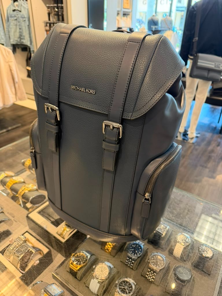 Michael Kors Men Cooper Large Leather Shoulder Backpack Navy For Travel Hiking
