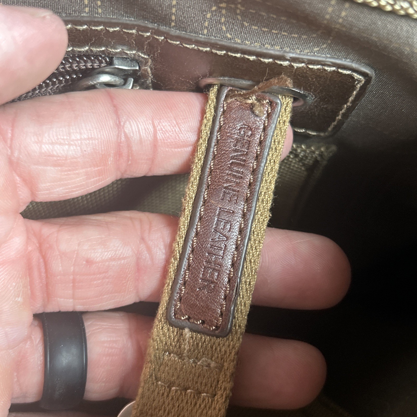 Fossil Messenger Bag Men’s Green Brown Nylon Leather Case Carry Distressed