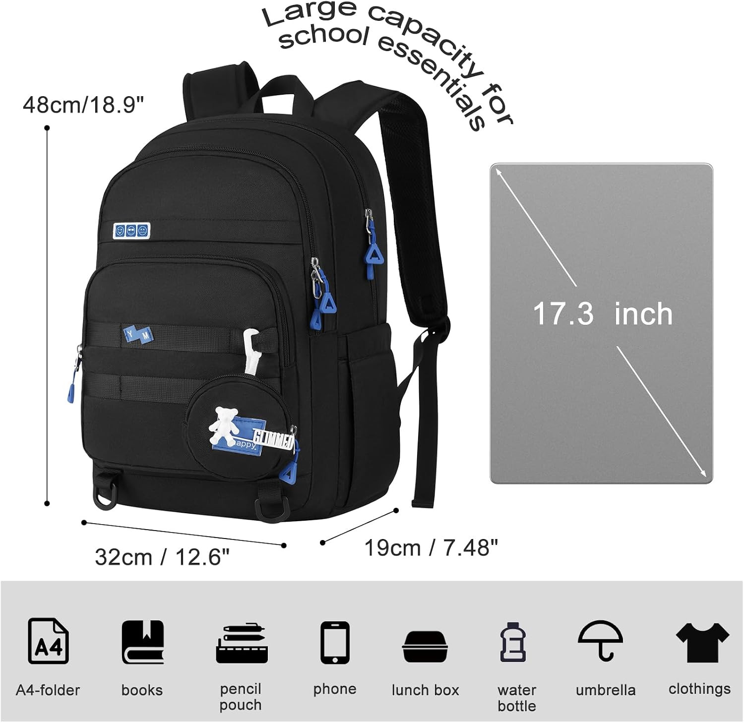 Big School Laptop Backpack for College Men Women,Bookbag for Middle High School