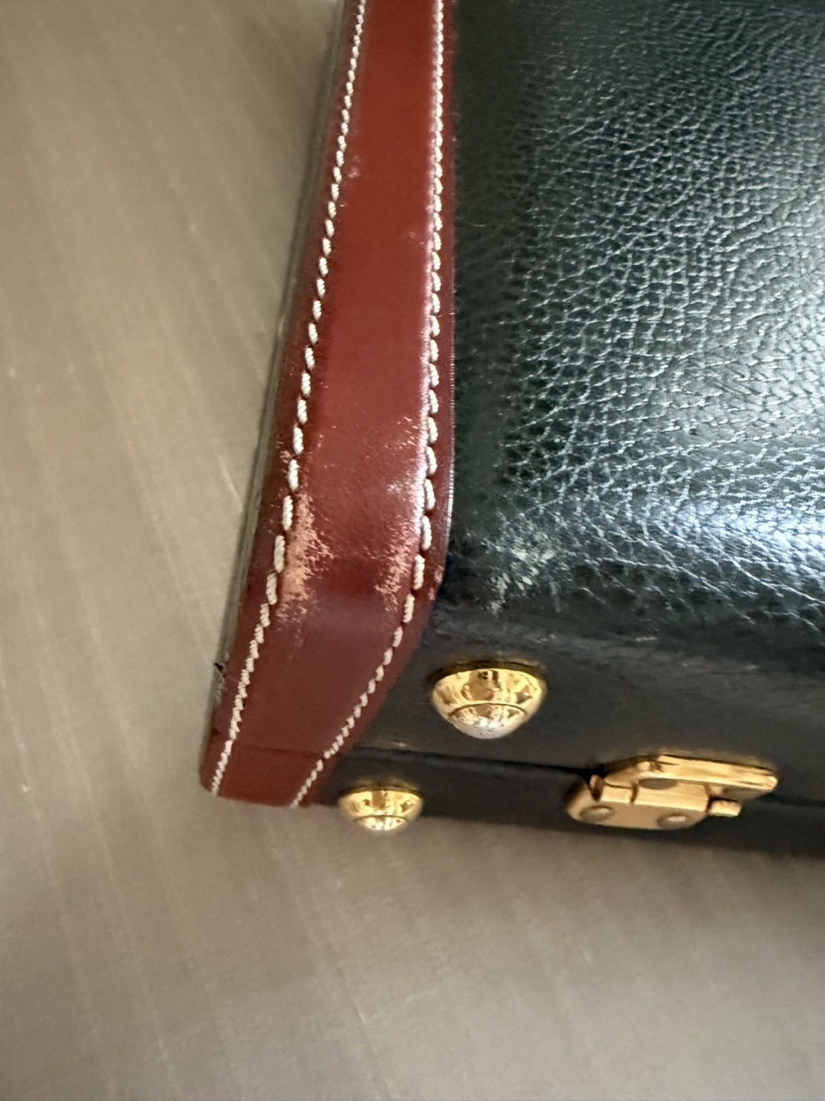 Cole Haan Leather Attache Hard Briefcase Hunter Green & Saddle Trim