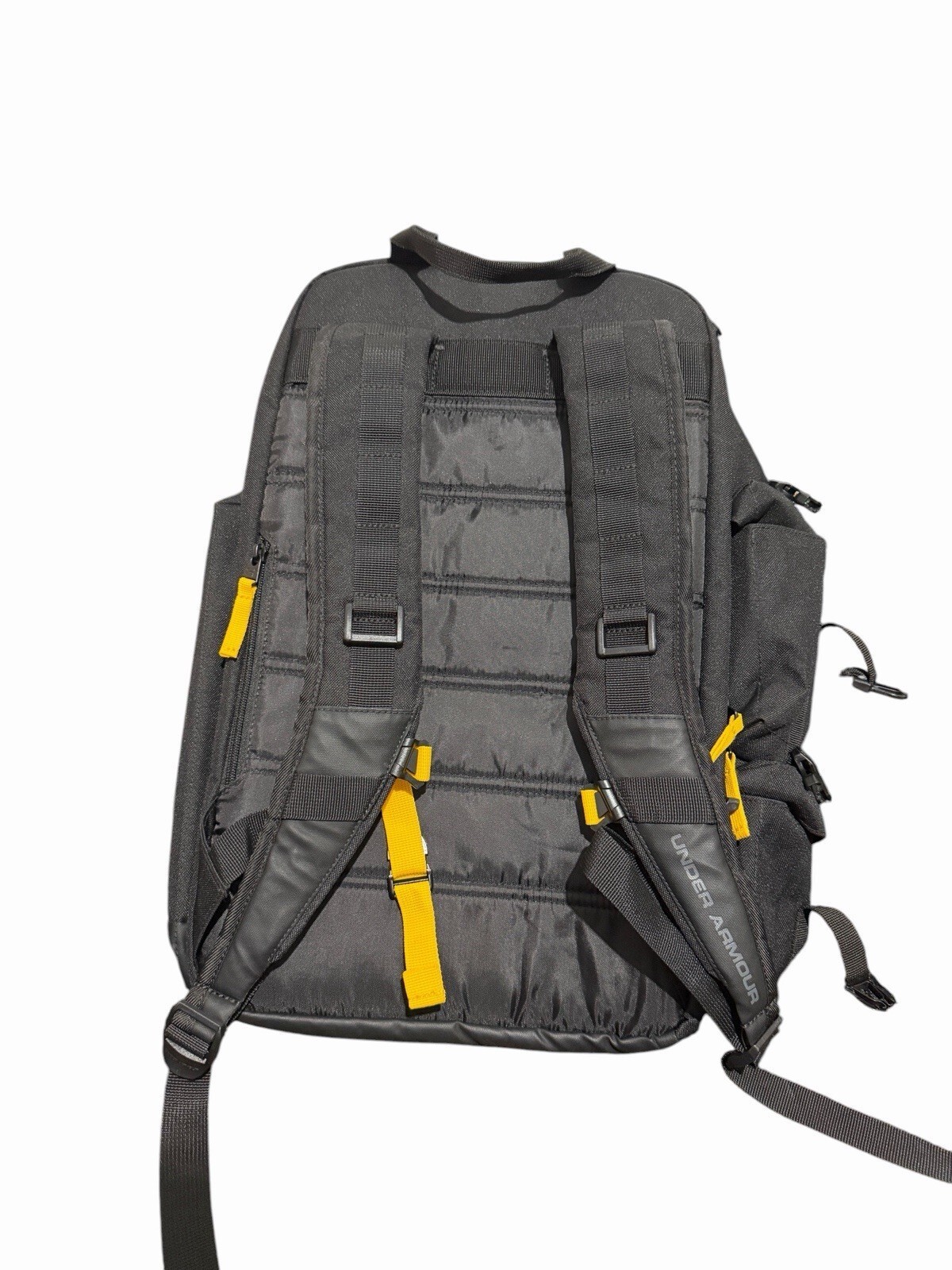Under Armour Project Rock Backpack Black Gold Roll Top Gym Laptop Travel Bag