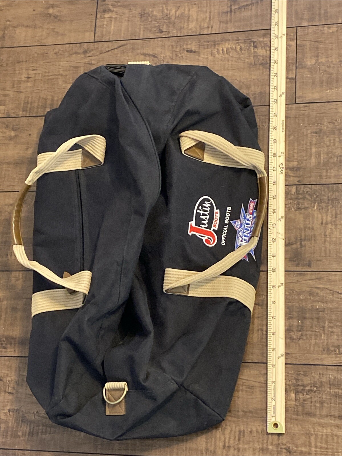 Rodeo Duffle Bag Justin Boots Canvas Bag 10″×12″×23″ Zippers Broken, No Strap