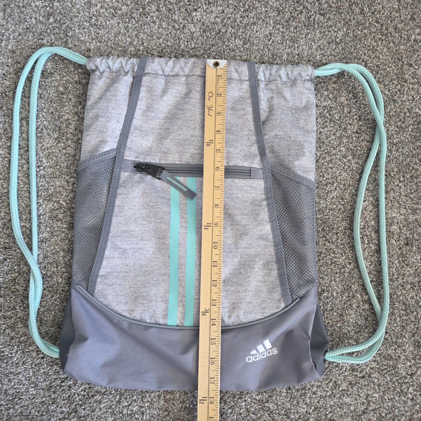 Adidas Unisex Alliance II Drawstring Backpack Gray Teal Bag w/ Lined Pockets