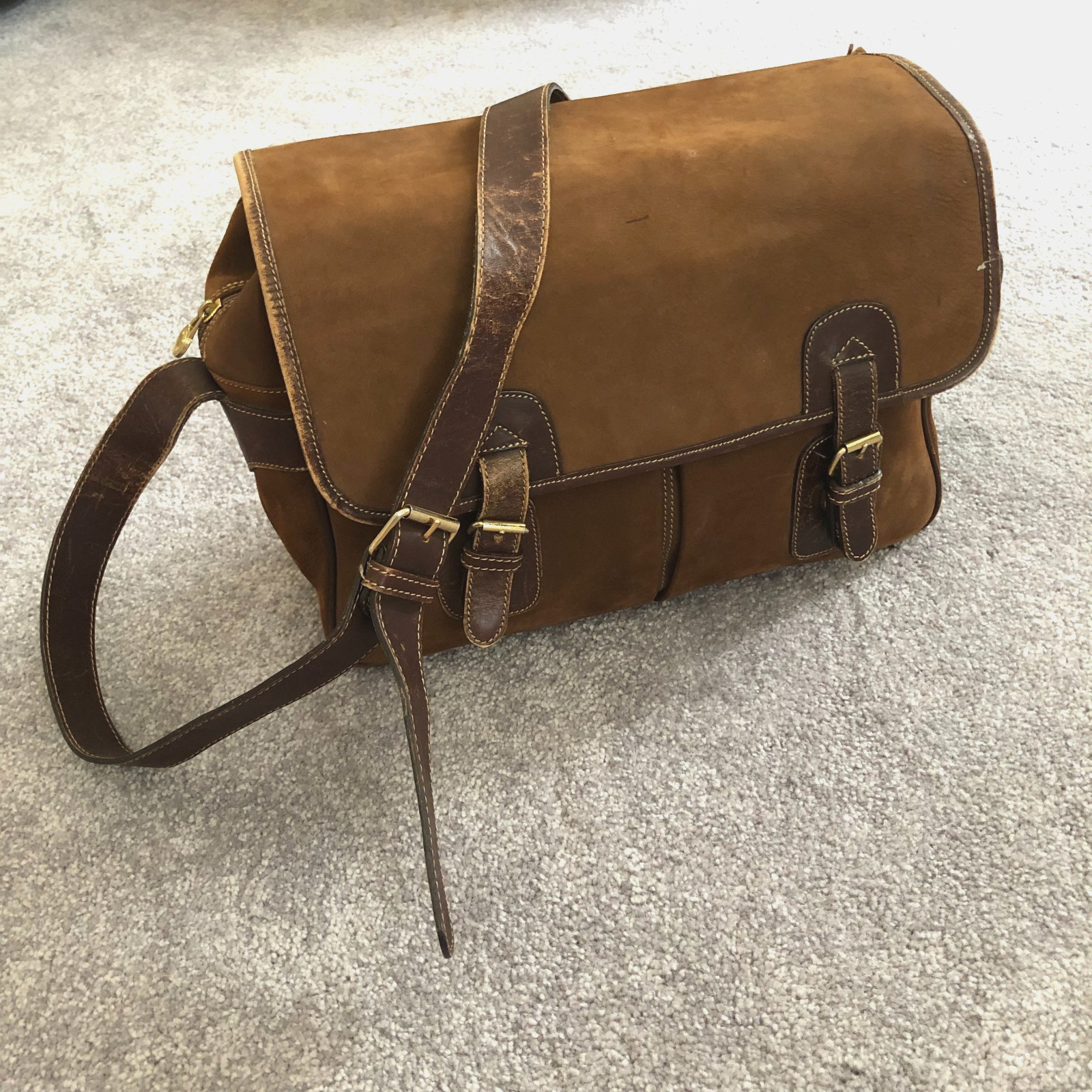 Vtg Brooks Brothers Leather Nubuck Brown Messenger Briefcase Bag Crossbody Italy