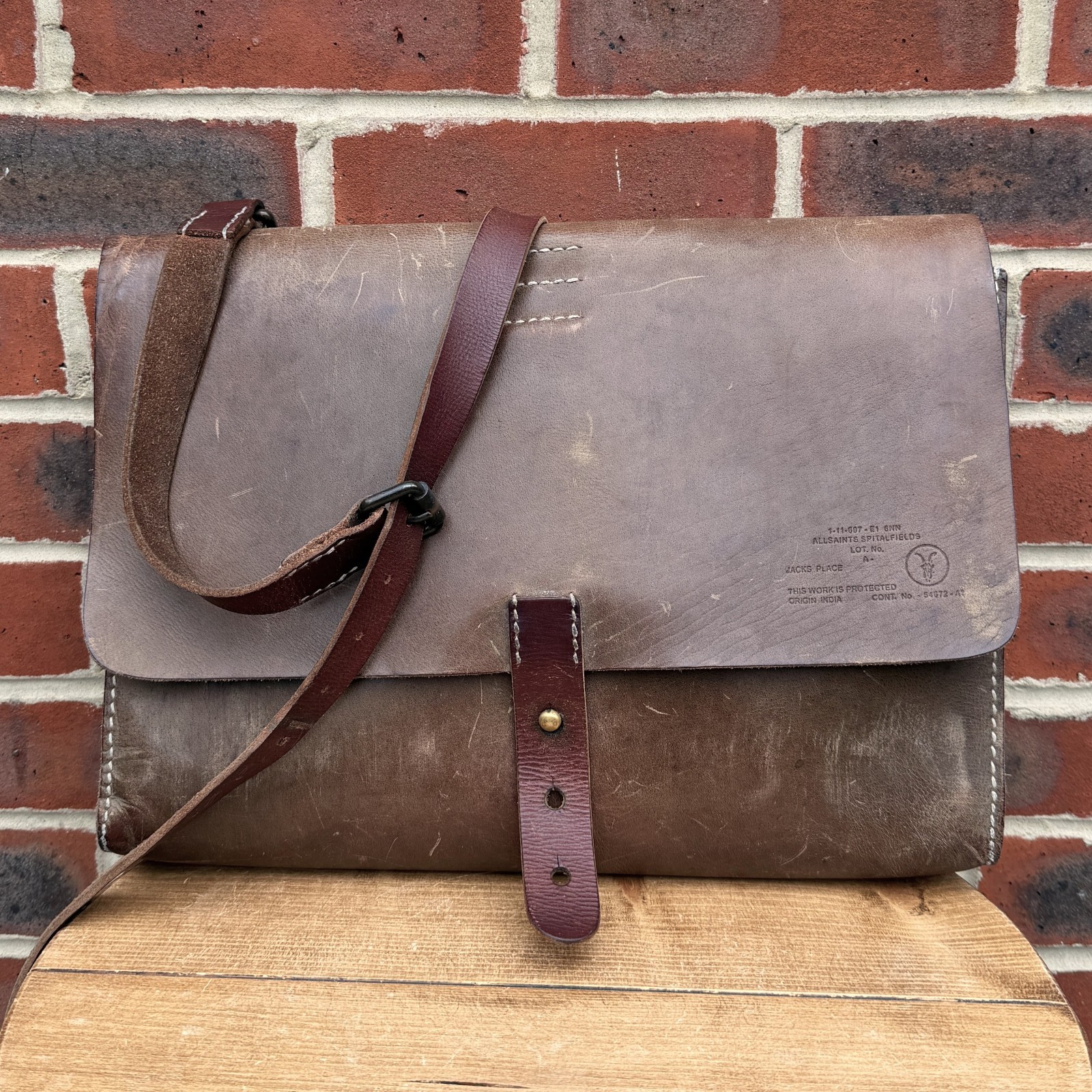 AllSaints Unisex Leather Messenger Satchel Bag Brown Mens Ladies All Saints