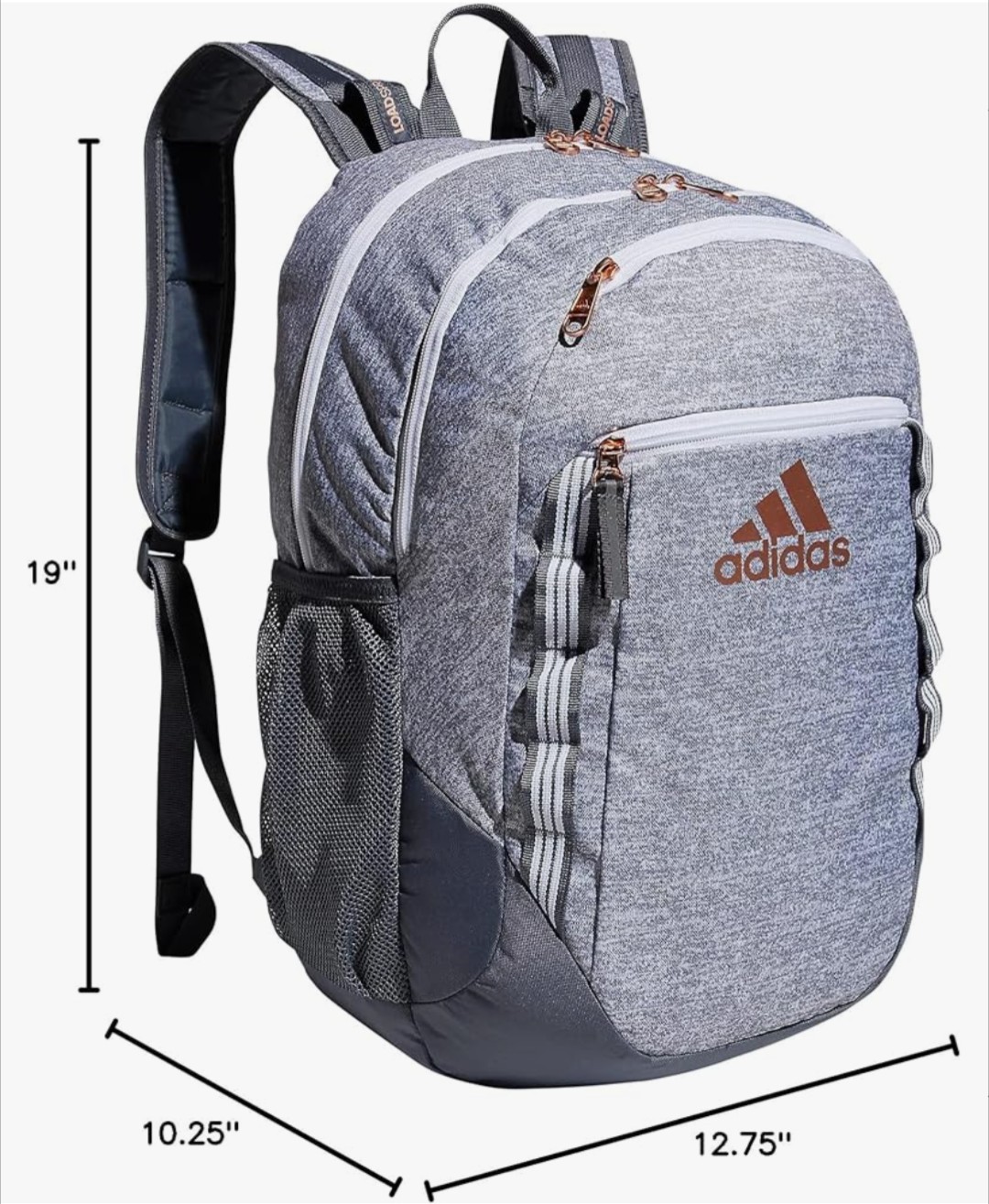 NWT Adidas Excel 6 Backpack School Laptop Jersey Grey/Onix Grey/Rose Gold OSFA