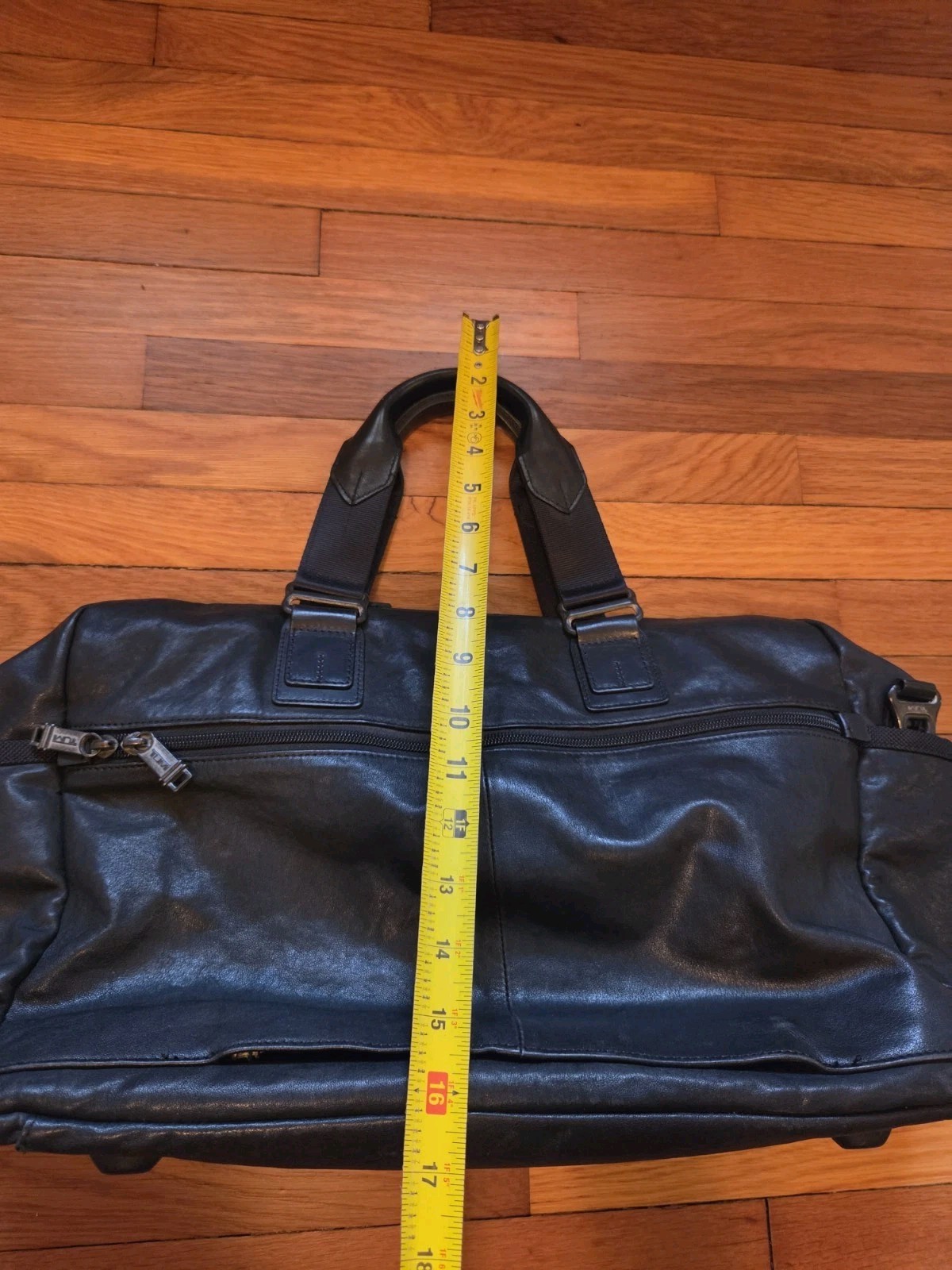 TUMI Alpha Bravo 92340DH2 Black Leather Duffel Brief Bag w/ Strap Pre-owned