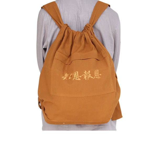 China Buddhism Supplies Kung Fu Monk Embroidered Canvas Lohan Bag Monk Backpack