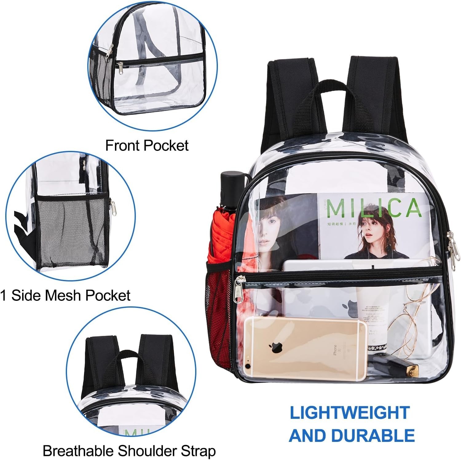 Stylish Clear Backpack for Stadium Events – Waterproof Black Checkered Design