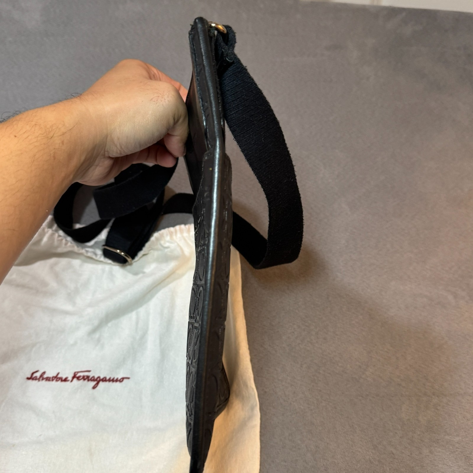 Salvatore Ferragamo Embossed Gancini Leather Crossbody Bag – Black Made in Italy