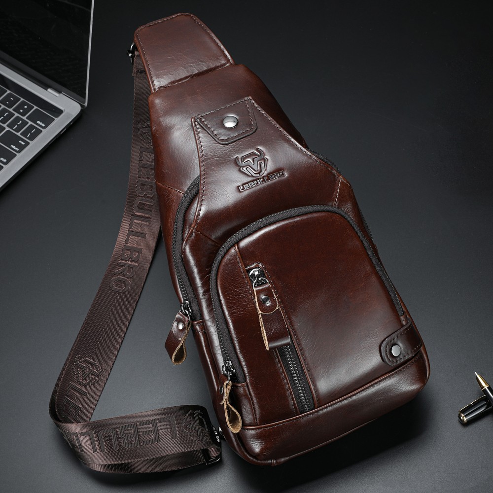 Mens Sling Backpack Chest bag Crossbody Bag Shoulder Bag 100% Genuine Leather UU