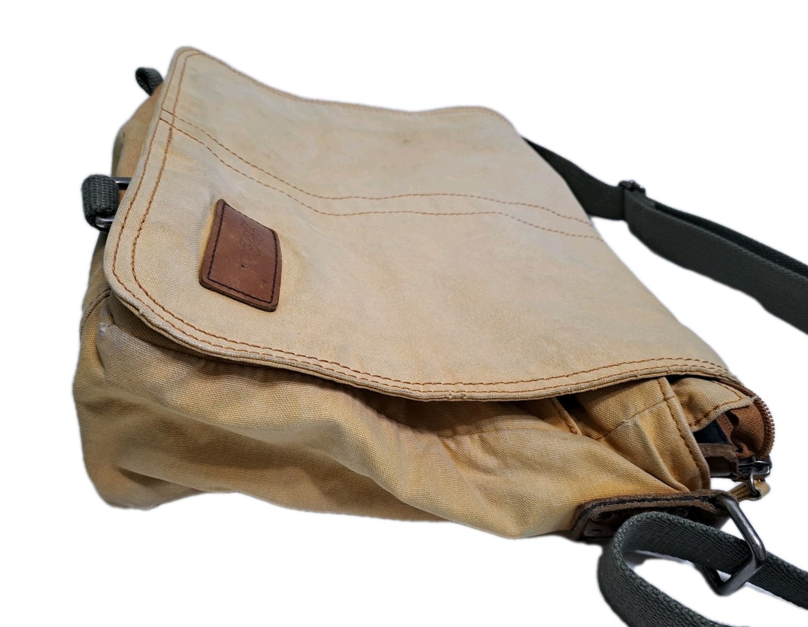 LL Bean Canvas Messenger Bag Distressed Plaid Lined Vintage Army School Travel