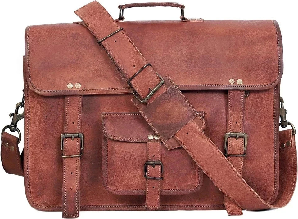 Retro Aesthetic Leather Laptop Messenger Bag Office Briefcase College Bag for