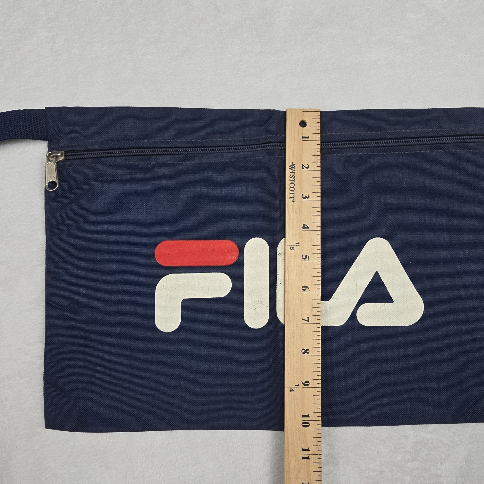 Fila Sport Navy Blue Double Sided Logo Zipper Pouch 16×10 Loop
