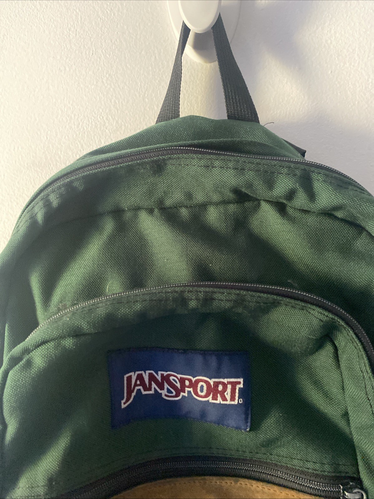 Vintage Jansport suede leather bottom backpack green classic school USA 90s