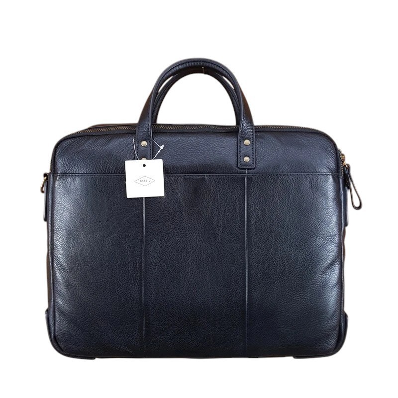 Fossil Men’s Haskell Black Leather Briefcase 16.5″ X 4″ X 12.5″