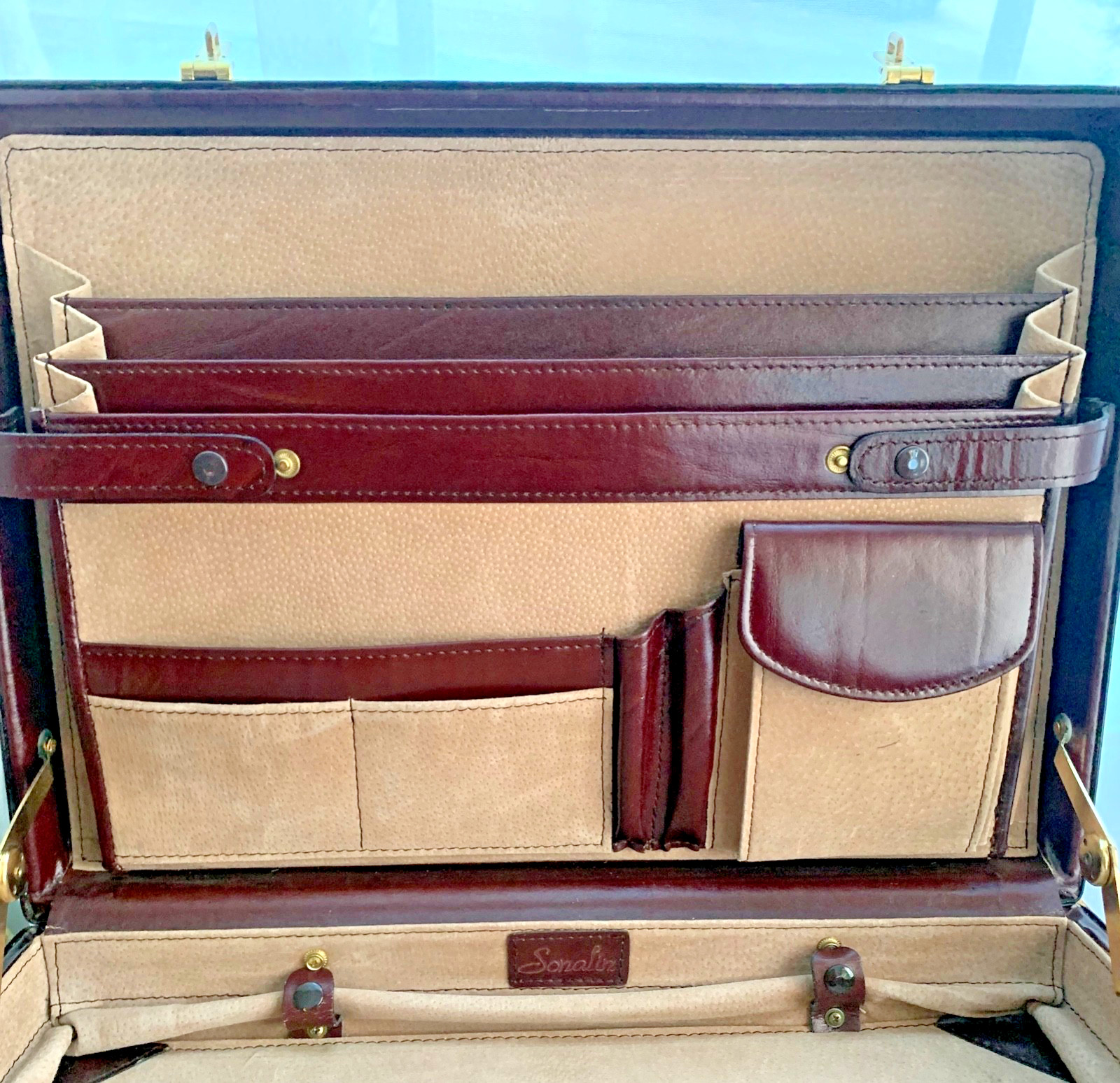 Sonalin Burgundy Briefcase Attache’ Italian Leather 80s 90s Retro EXCELLENT