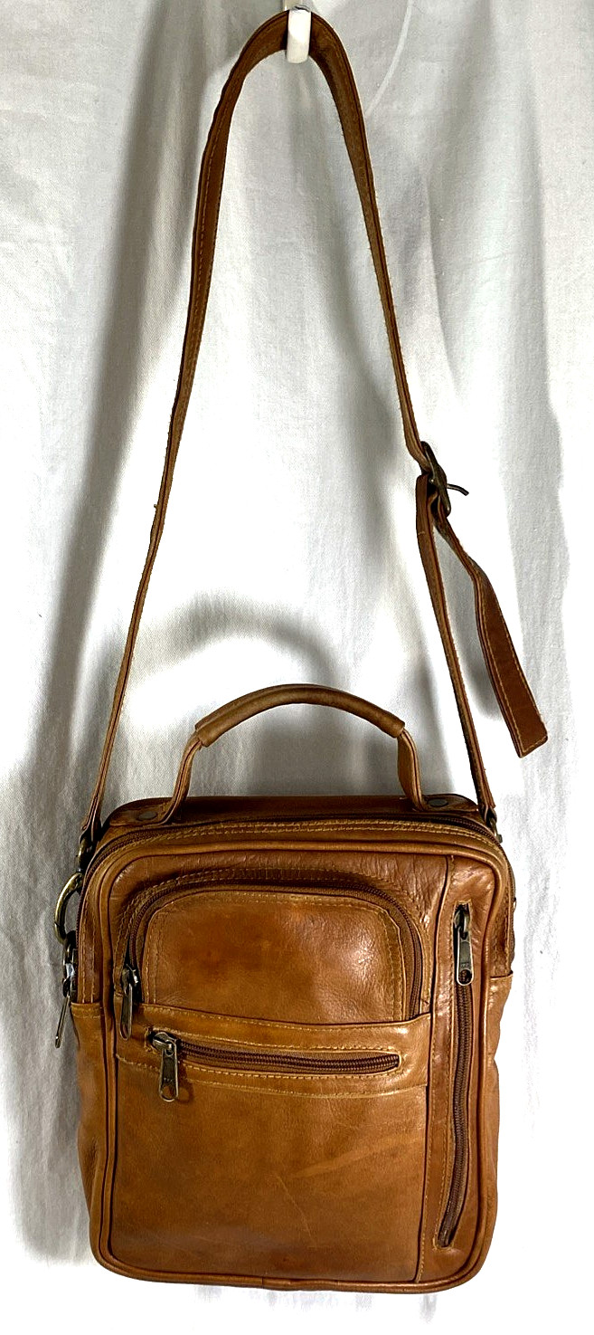 Made In Columbia Brown Leather Bag Unisex Practical Shoulder Strap Top Handle
