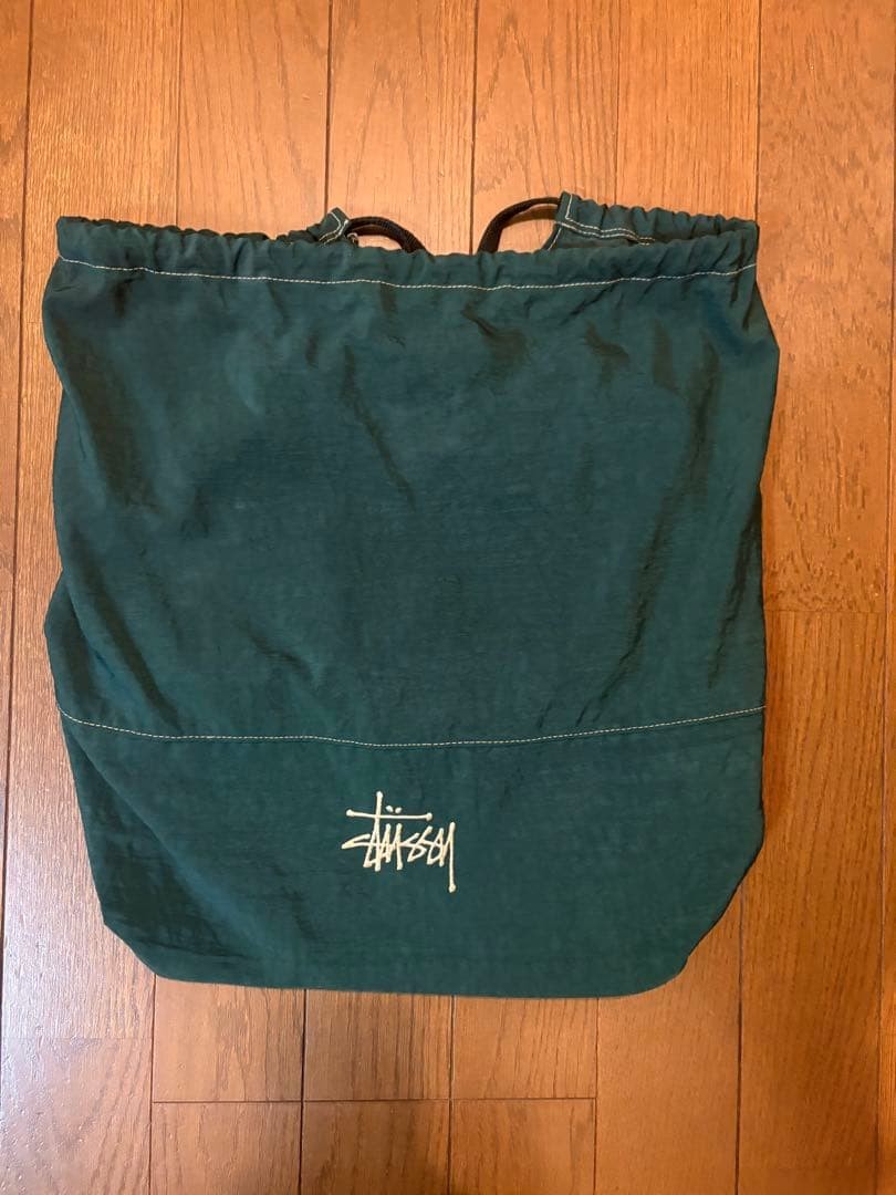 Old Stussy Knapsack Green Large Drawstring Bag Outdoor Archival Rare Unused Good