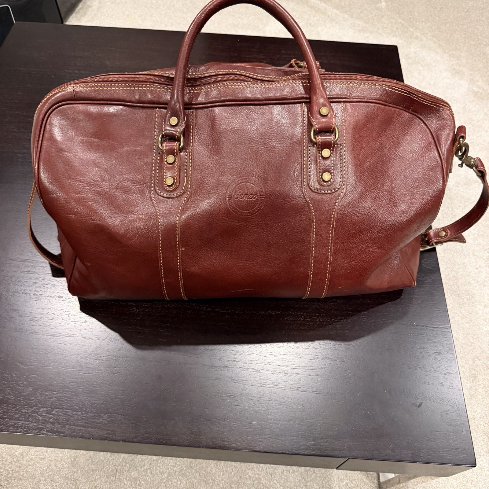 Cenzo Italian Calf-Skin Leather Cenzo Italian Holdall Leather Duffle Bag