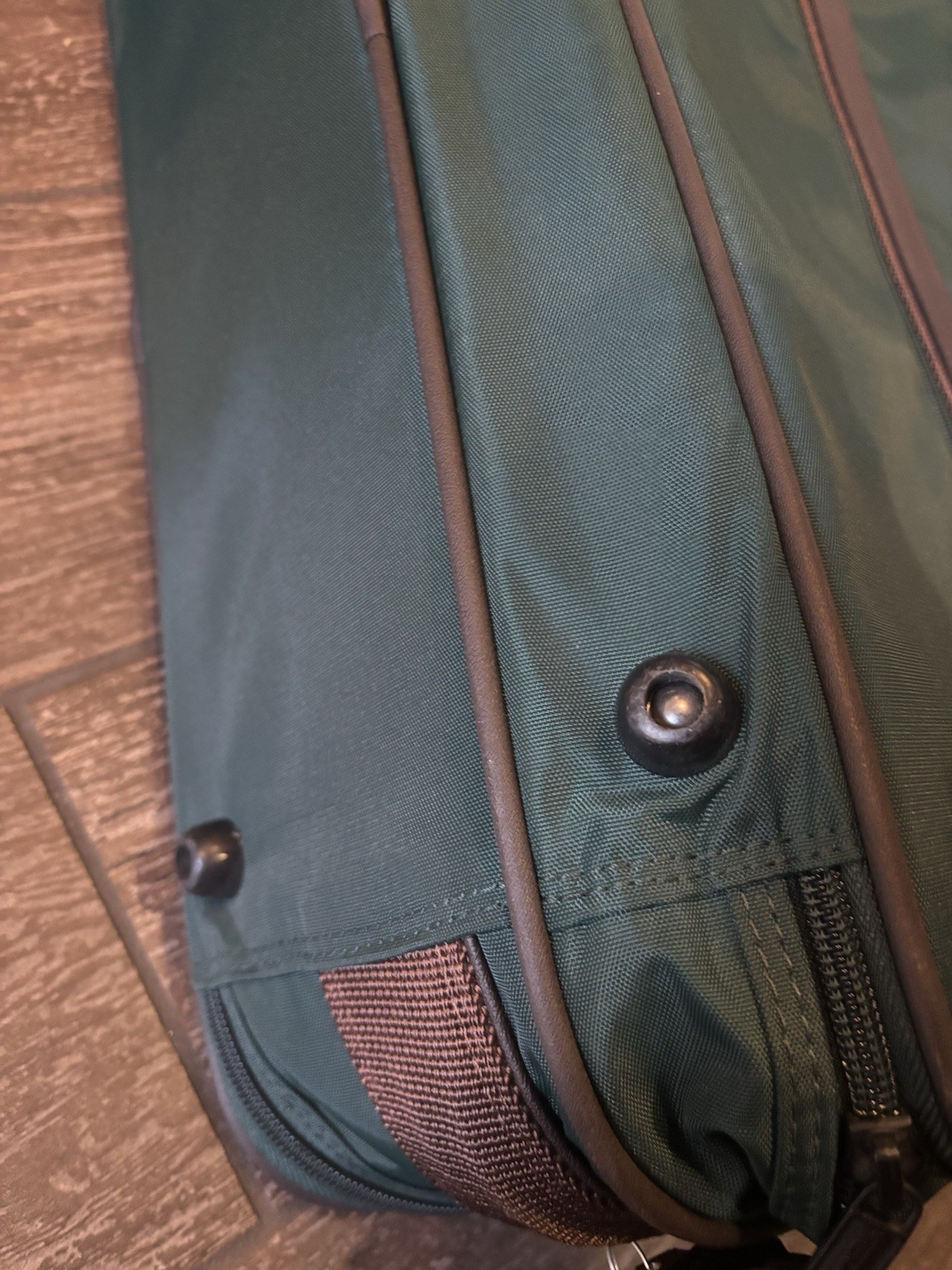 Tumi 2Way Briefcase Messenger Bag Green Brown Strips Strap Taiwan ROC