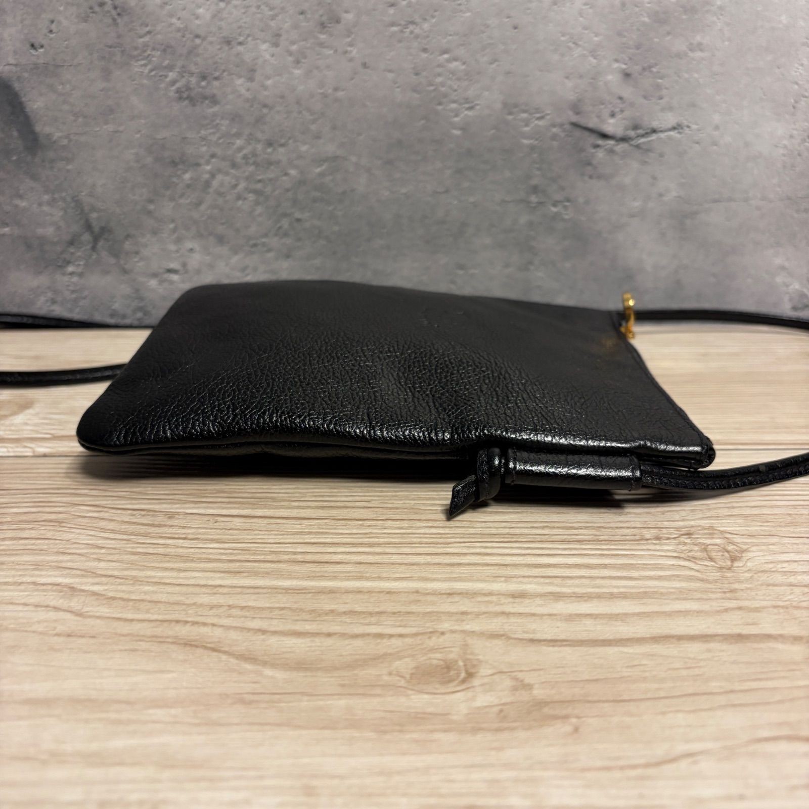 IL BISONTE Leather Mini Shoulder Bag Black Genuine Sacoche Pochette 18×13cm