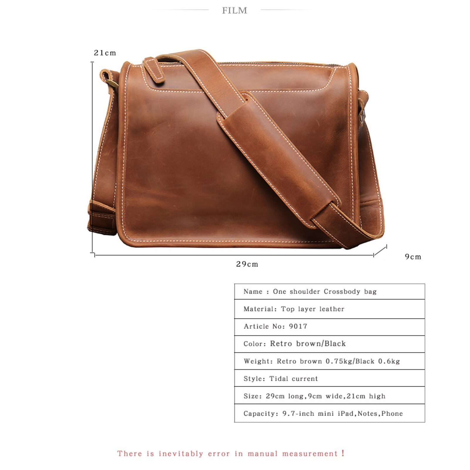 Men’s Leather Messenger Bag Crossbody Laptop Shoulder Satchel Business Handbag
