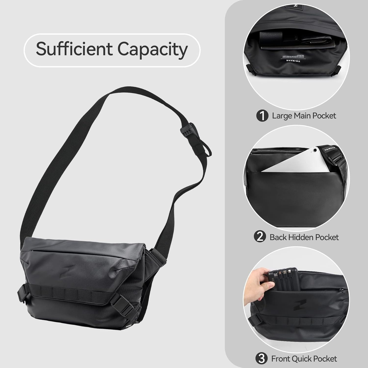 Waterproof Messenger Bag Adjustable Straps Unisex Crossbody Shoulder Bag Casual