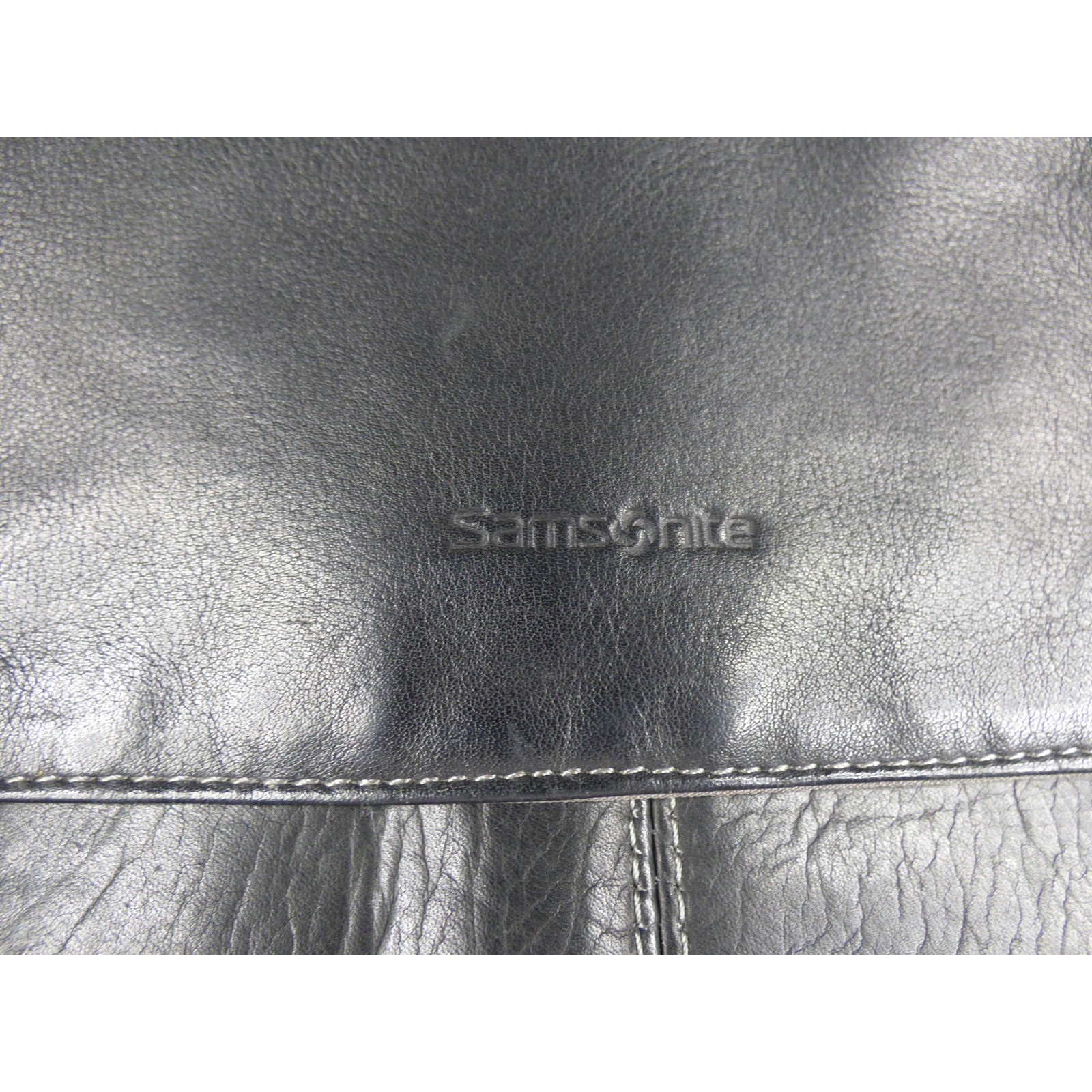 Samsonite Black Leather Messenger Bag Briefcase Laptop Office Flap Over Buckle