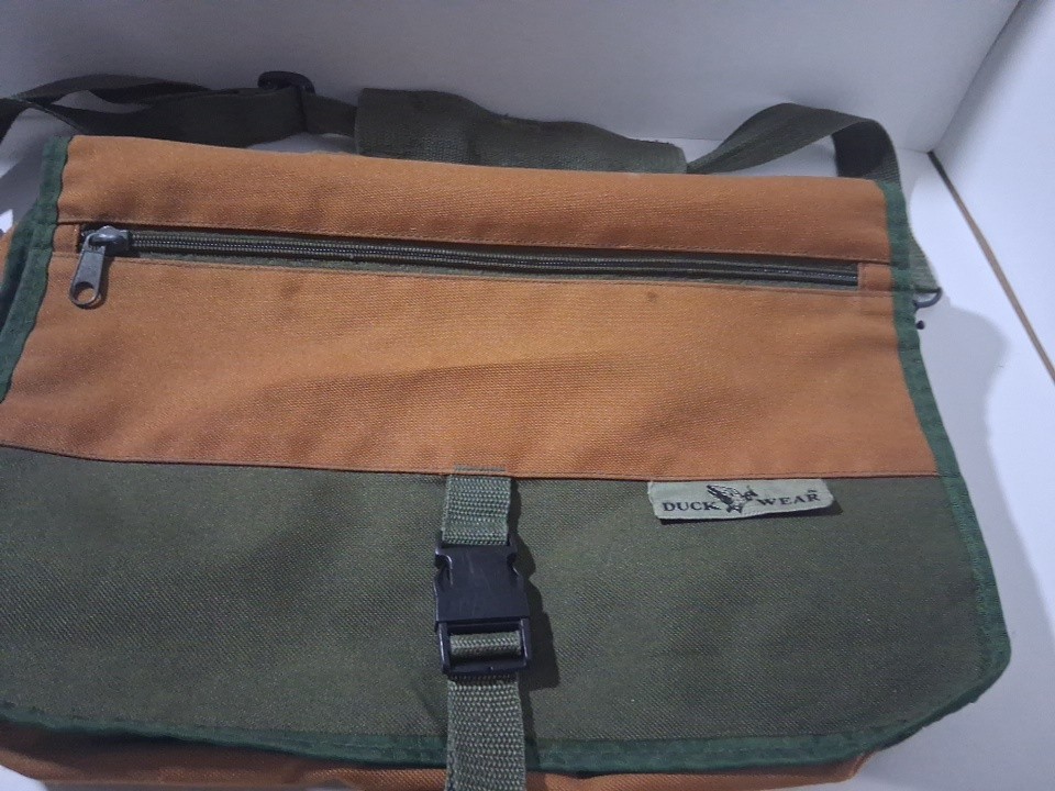 VTG Duck Wear Duck Canvas Contractor Laptop Messenger Crossbody Bag Brown Green