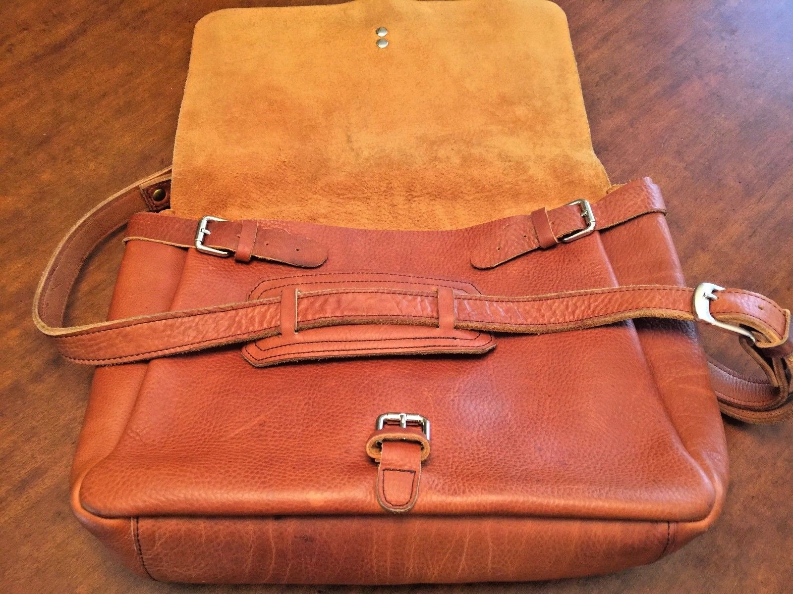 Rustic Tan Burnished Leather Briefcase / Messenger Bag / Mail Bag – Spain