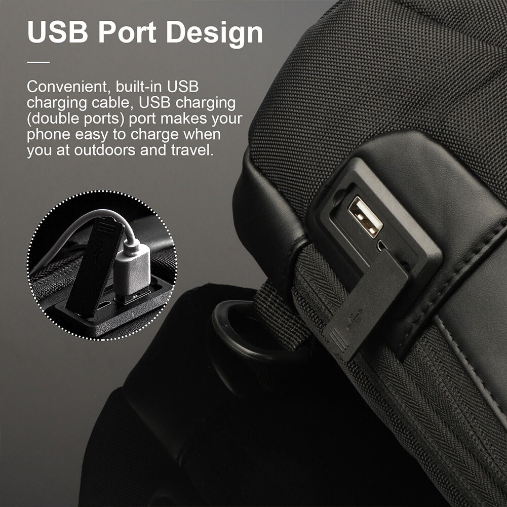US 1-2 Pcs Sling Backpack USB Port Anti-Theft Men’s Chest Shoulder Crossbody Bag