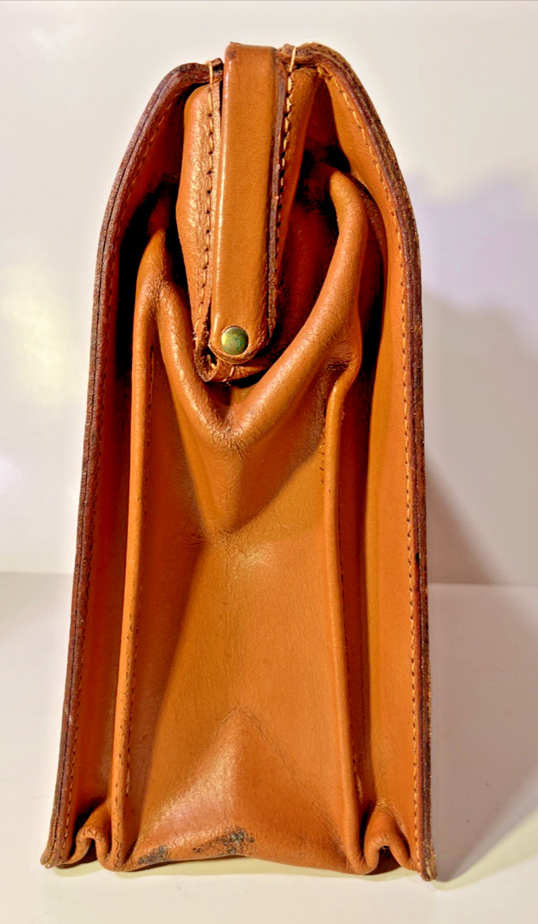 Vtg Genuine Leather Briefcase Cognac Deep Buffed Cowhide Legal Document Case