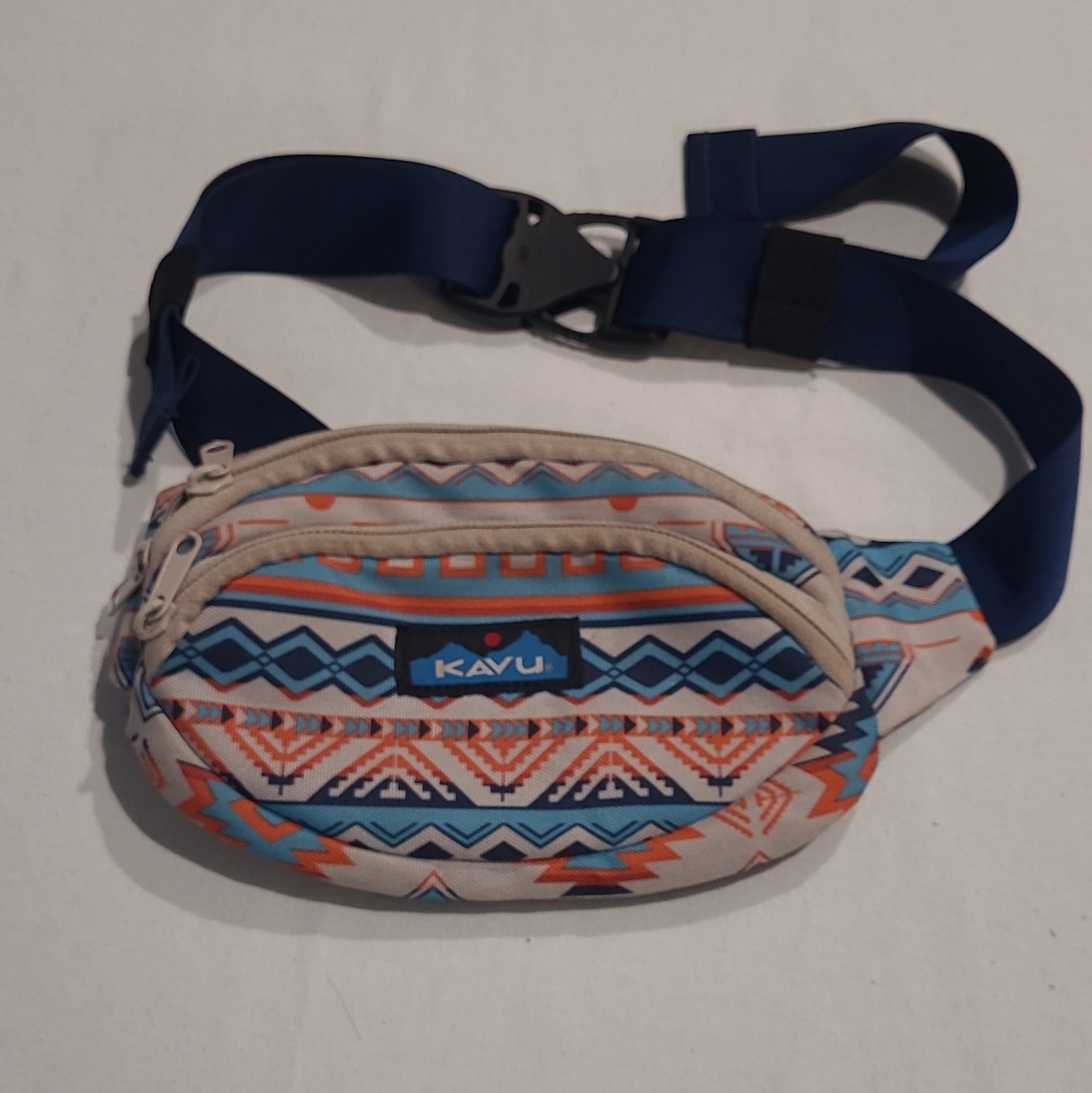 KAVU SPECTATOR GEOMETRIC PATTERN DOUBLE ZIPPER POUCH FANY PACK