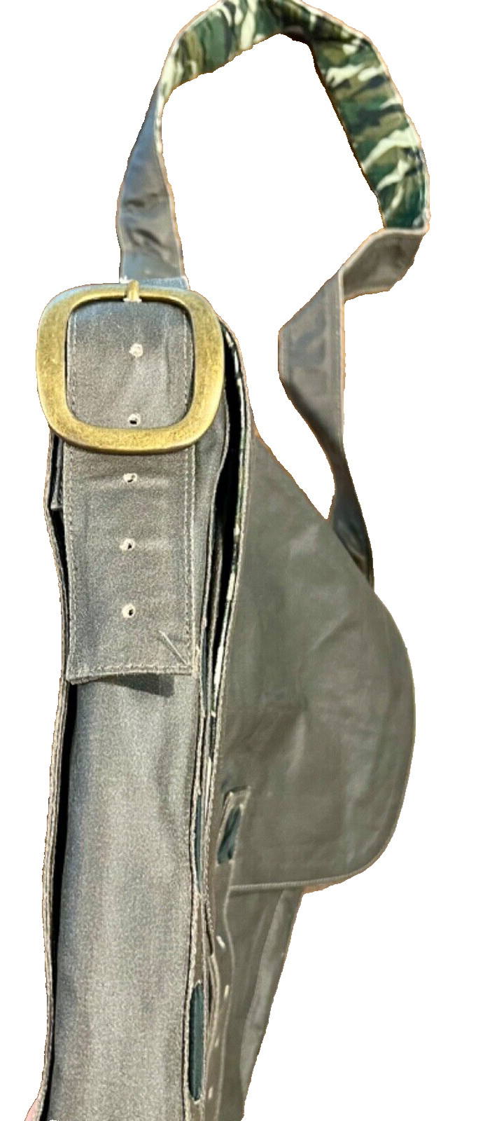 Messenger Shoulder Bag Canvas Faux Leather Flap with Camo Lining